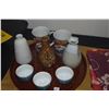 Image 4 : JAPANESE COLLECTION OF ASSORTED SAKI CUPS & BOTTLES, INCENSE SET, TRAY, VASE & FABRIC (21 PCS)