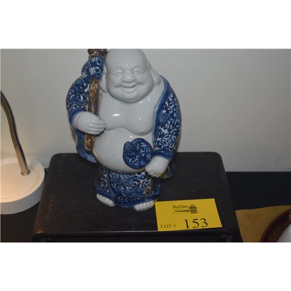 PORCELAIN BLUE & WHITE JAPANESE HOTEI STATUE (11 1/2") (DOES NOT INCLUDE STAND)