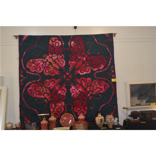 HAWAIIAN QUILT, "QUEEN'S BUTTERFLY BROOCH"; DESIGN & QUILTING BY RIC D. STARK, APRIL 2024, JURIED & 