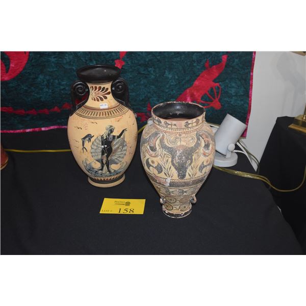 GREEK/ROMAN CERAMIC AMPHORA VASES (10 1/2" & 12 1/4") (2 PCS)