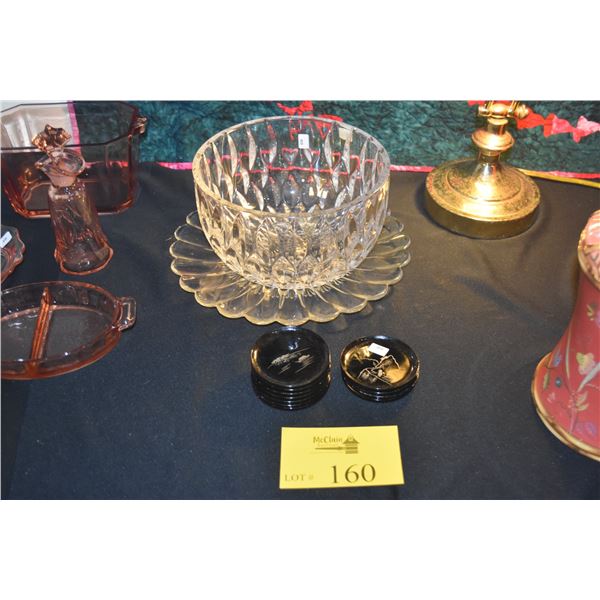 CRYSTAL BOWL W/PLATTER & LACQUER NUT DISHES (12 PCS)