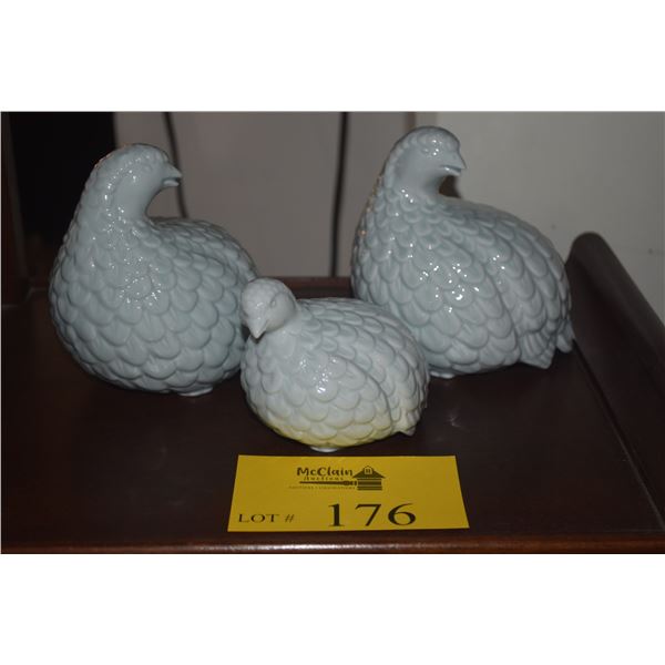 VINTAGE PORCELAIN QUAIL FIGURINES (3 PCS)