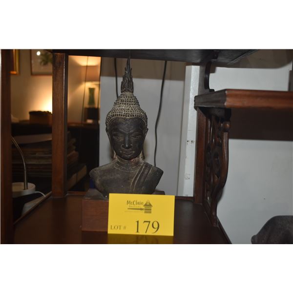 BRONZE THAI BUDDHA BUST ON STAND (12")