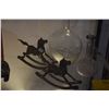 Image 2 : BRASS ROCKING HORSES & GLASS VASES (4 PCS)