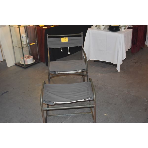 VINTAGE WALTER LAMB LOUNGE CHAIR & OTTOMAN W/CANVAS DECKING & ROPE (2 PCS)