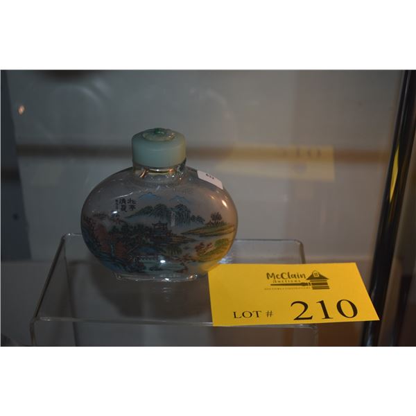 CHINESE REVERSE PAINTED SNUFF BOTTLE (4 1/4" X 4") (DOES NOT INCLUDE STAND)