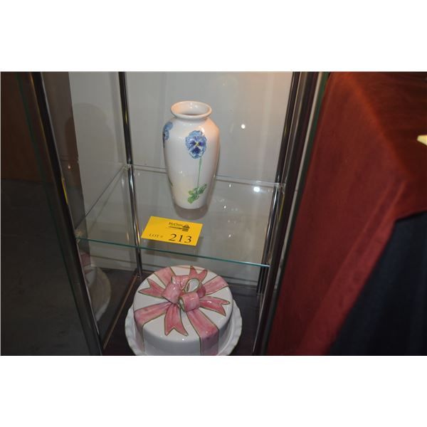 TIFFANY & CO. "TIFFANY BLOSSOM" VASE (8 1/2") & CERAMIC CAKE PLATE (MADE IN PORTUGAL) (2 PCS)