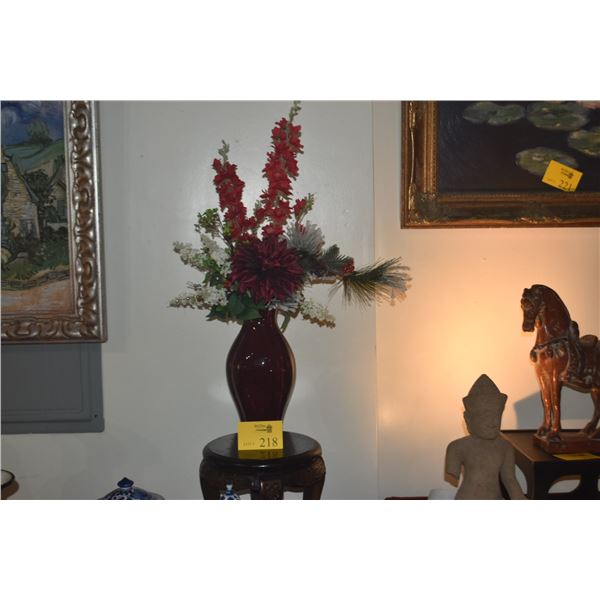 CHINESE OX BLOOD VASE W/CHRISTMAS FLORAL ARRANGEMENT (32")