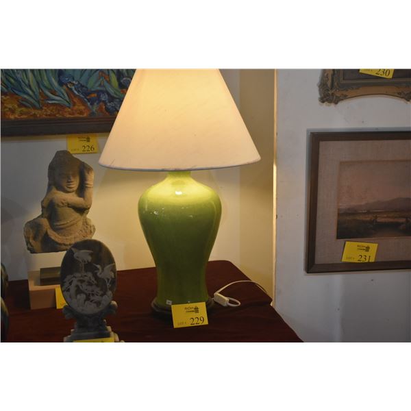CHINESE MEI PING SPRING GREEN CRACKLED VASE LAMP W/SHADE (31")