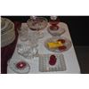 Image 1 : MIXED LOT: CRANBERRY GLASS VASES, ASSORTED GLASS & CRYSTAL SERVING PIECES, CRANBERRY GLASS ASHTRAYS 