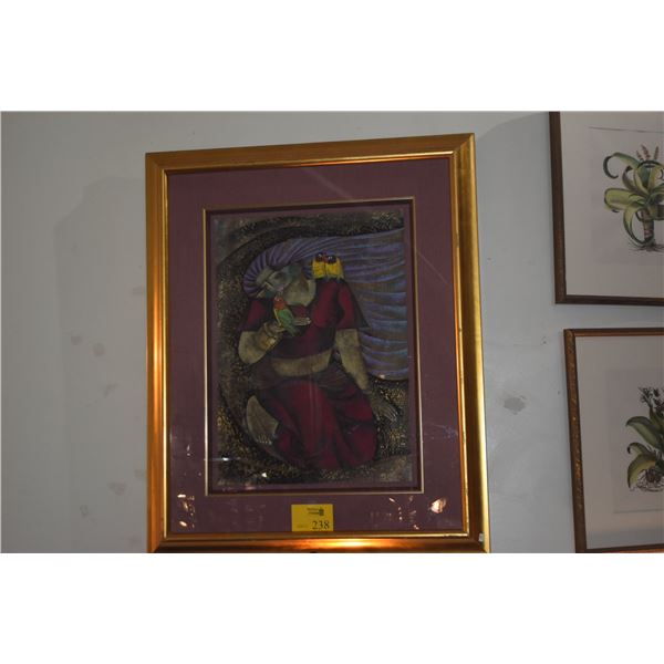 FRAMED ORIGINAL MIXED MEDIA PAINTING; SIGNED ZHOU LING (35" X 42 1/2")