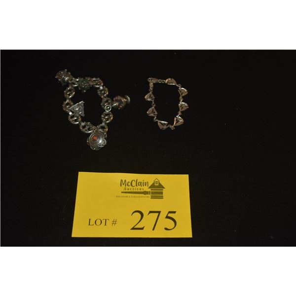 SILVER SAIL BOAT BRACELET & ETHNIC SILVER CHARM BRACELETS (BOTH TESTED) (2 PCS)