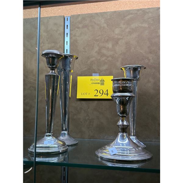 STERLING VASES & STERLING CANDLE HOLDERS (4 PCS)