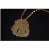 Image 2 : MING'S BROCADE NECKLACE W/CARVED "LUCKY" STONE PENDANT W/10K BALE; SIGNED W/MING'S BOX (27")