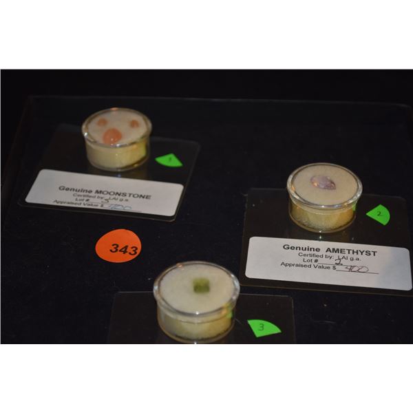 LOOSE GEMSTONES: MOONSTONE, AMETHYST & PERIDOT (3 PCS)