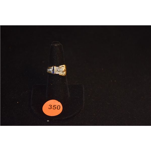 VINTAGE 14K DIAMOND (.15 CT) & SAPPHIRE "BUCKLE" RING (7.1 GTW)