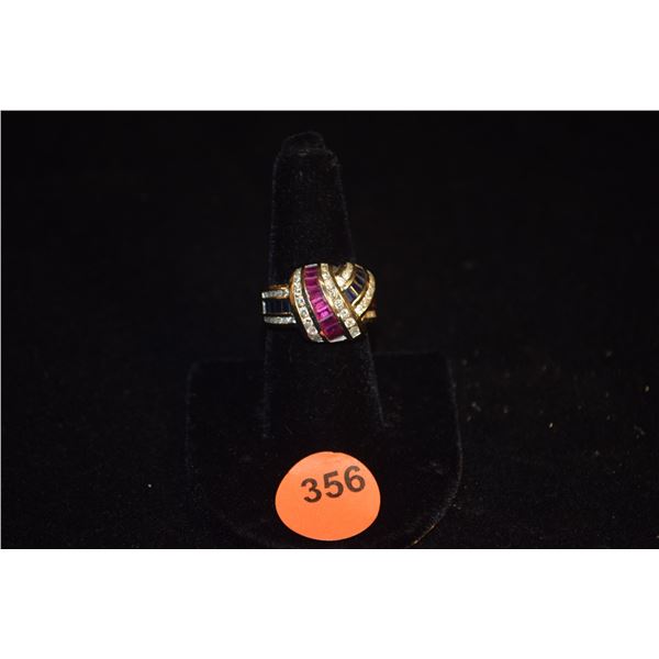 VINTAGE 14K WG DIAMOND (MULTI ROUND CUT), RUBY (MULTI EMERALD CUT) & SAPPHIRE (MULTI EMERALD CUT) RI