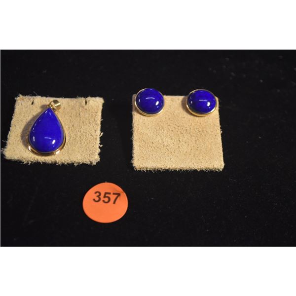 14K LAPIS LAZULI EARRINGS & PENDANT (2 PCS)