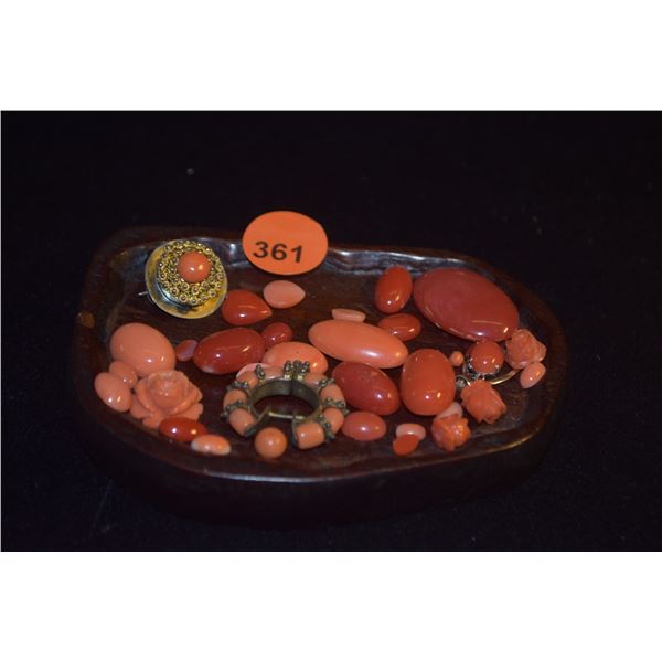 COLLECTION OF CORAL CABOCHONS & BEADS