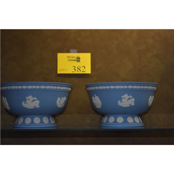 8" INDEPENDENCE BOWLS BY WEDGWOOD - BLUE JASPERWARE W/WHITE ORNAMENTATION (2 PCS)