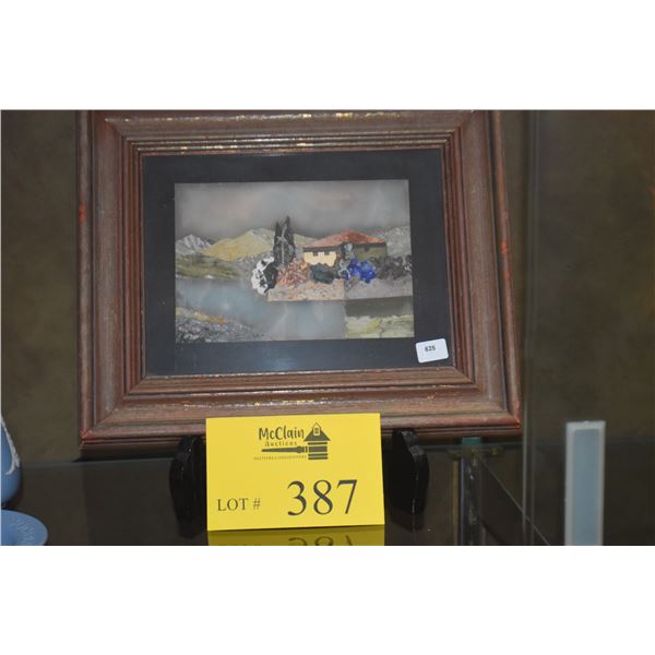 FRAMED ITALIAN PIETRA DURA LANDSCAPE PLAQUE (10 1/2" X 9") (DOES NOT INCLUDE STAND)