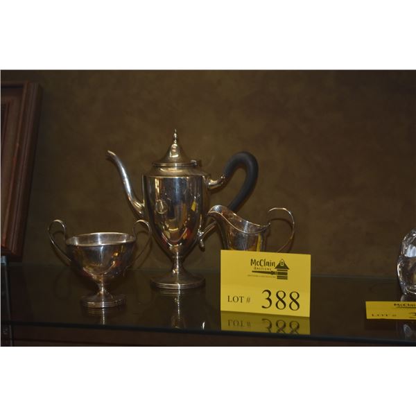 STERLING SILVER TEAPOT, CREAMER & SUGAR BOWL (428.4 GTW) (3 PCS)