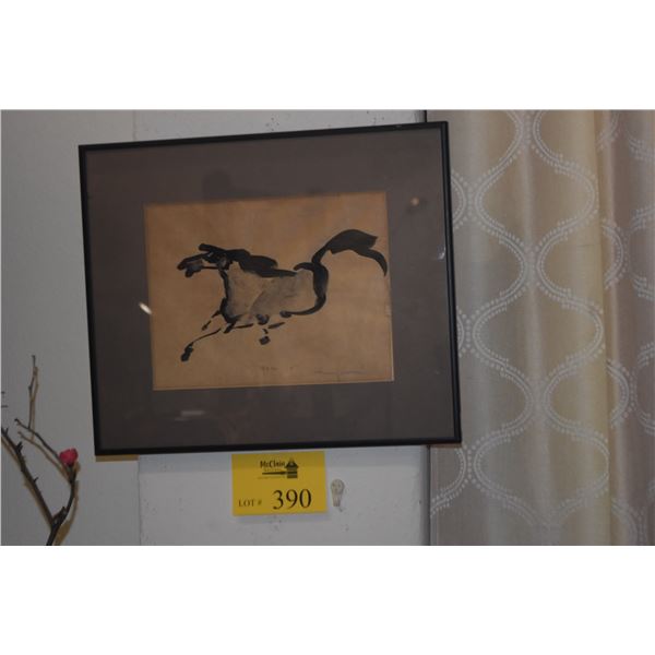 FRAMED JOHN YOUNG HORSE DRAWING; SIGNED (16 1/4" X 13 1/2")
