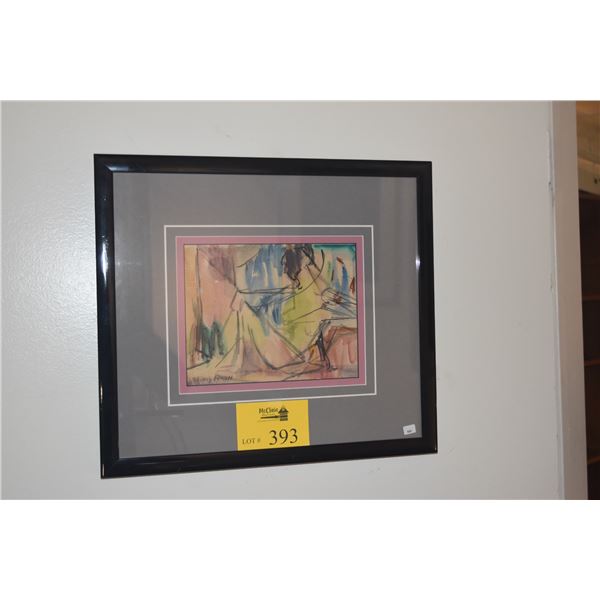 FRAMED WATERCOLOR, "SEATED FIGURE PROFILE"; SHIRLEY RUSSELL 1949