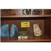 Image 1 : BLUE CELESTILE GEODE BOOKENDS, MILKY QUARTZ & ANTHROPOLOGIE STONE COASTERS (8 PCS)