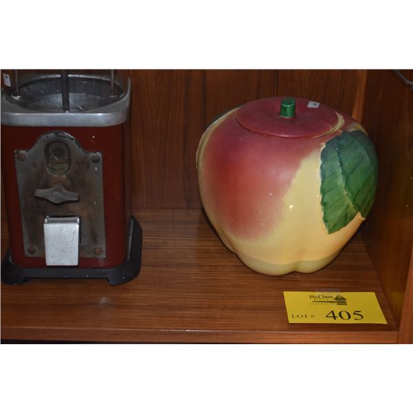 1930'S GUMBALL MACHINE & 1940'S HULL BLUSHING APPLE COOKIE JAR (2 PCS)