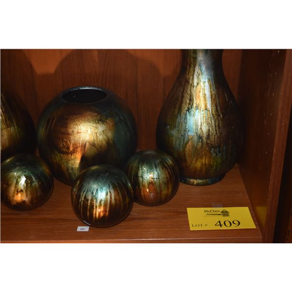 COLLECTION OF VASES & ORBS (7 PCS)