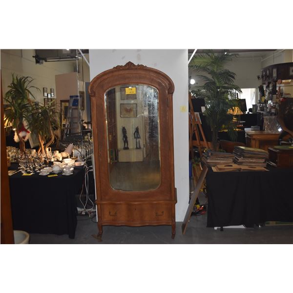 ANTIQUE ARMOIRE W/FULL LENGTH BEVELED MIRROR & 3 DRAWERS
