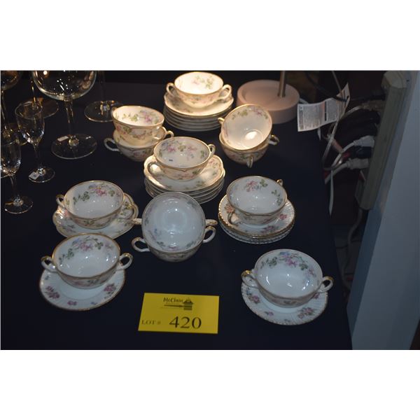 HAVILAND LIMOGES VINTAGE DOUBLE HANDLED BOULLION TEA CUPS & SAUCERS (30 PCS)