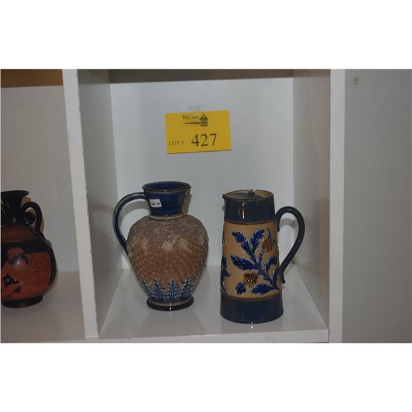 ROYAL DOULTON LAMBETH 1880-1902 EWER & PITCHER, ARTIST EMILY J. PARTINGTON (2 PCS)