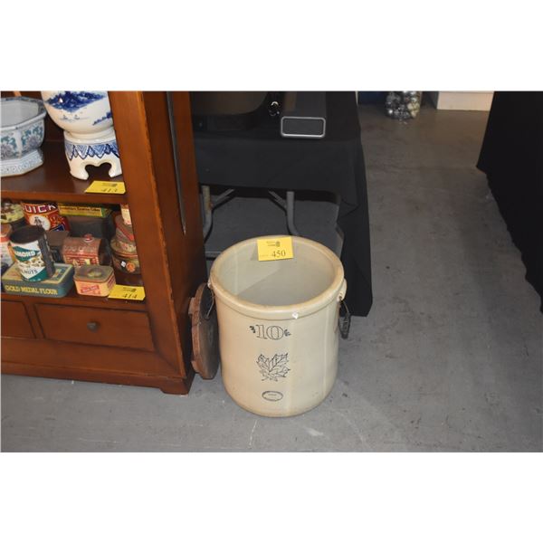 WESTERN STONEWARE 10 GALLON CROCK W/MAPLE LEAF LOGO