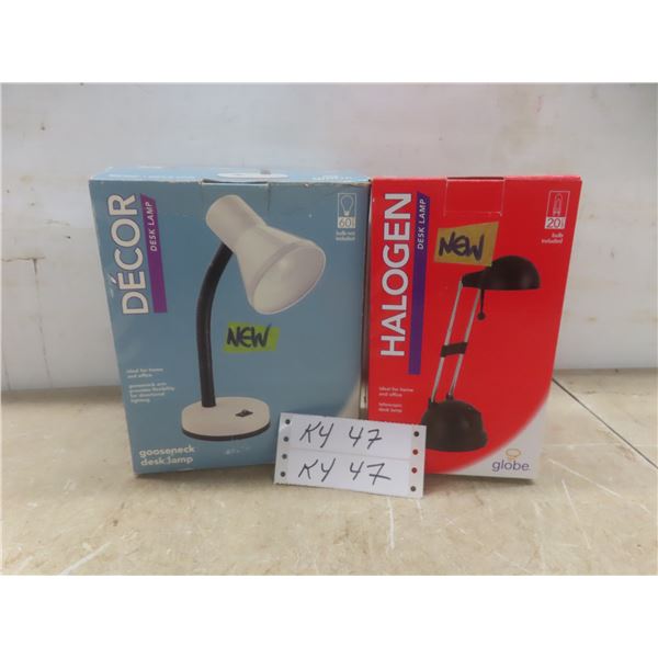 New White Gooseneck 14" Desk Lamp and 17" Black Halogen Desk Lamp Bulb Included