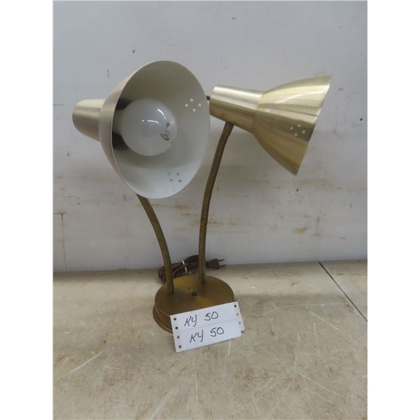 Vintage Mid-Century Modern Double Gooseneck Lamp, Working 14" High