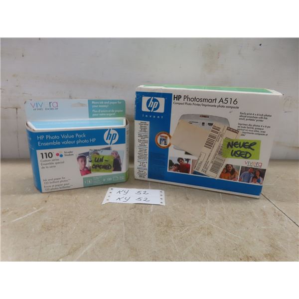 HP PhotoSmart A516 Compact Photo Printer With Photo Paper and Ink