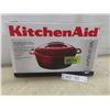 Image 1 : New KitchenAid Red 5.5 Quart Oval Cast Iron Dutch Oven w/ Silicone Inserts, Porcelain Enamel Finish