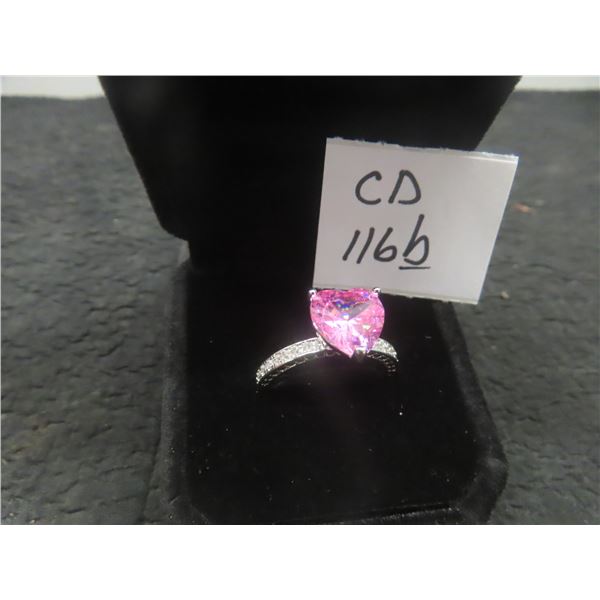 New Platinum Plated 4.0 Ct Heart-Cut Pink Simulated Diamond Channel Ring, Size 8