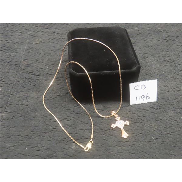 New 18K Gold Plated 0.5 Ct Heart-Cut Simulated Diamond Cross Necklace With 19 in Chain