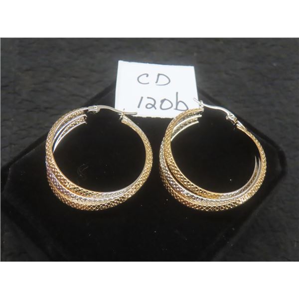 New 18K Gold and Platinum Plated 38.0 mm Twisted Hoop Earrings