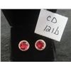 Image 1 : Pair of New 18K Gold Plated 2.0 Ct Each Lab-Created Ruby Halo Stud Earrings
