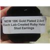 Image 8 : Pair of New 18K Gold Plated 2.0 Ct Each Lab-Created Ruby Halo Stud Earrings
