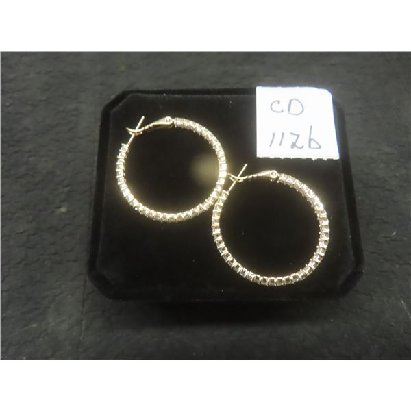 New 18K Gold Plated 33.0 mm Princess Cut Simulated Diamond Hoop Earrings