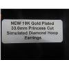 Image 6 : New 18K Gold Plated 33.0 mm Princess Cut Simulated Diamond Hoop Earrings