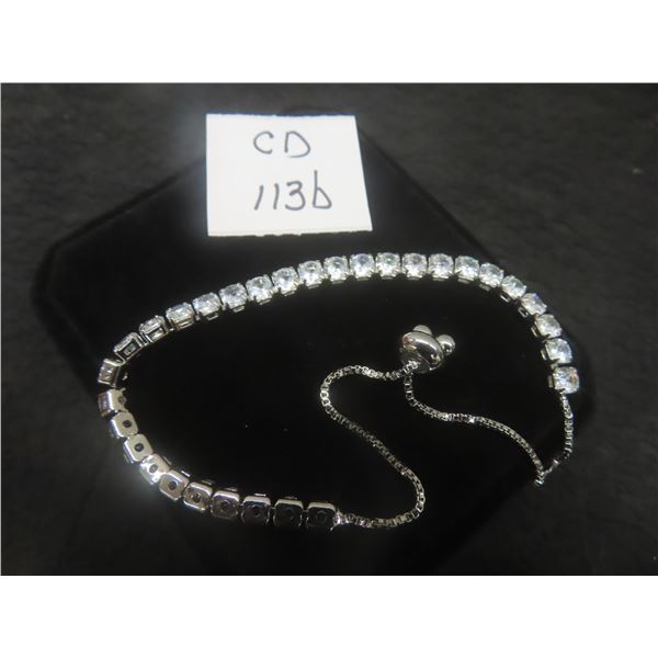 New Platinum Plated 4.0 mm Simulated Diamond Adjustable Tennis Bracelet, 6–10 in
