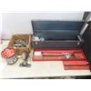 Image 1 : Bench Tool Box With Drill Bits, Plumbing Fittings, and Grolsch Gaskets