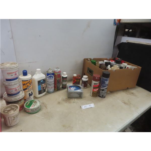 Box of Auto and Household Products Including Cleaners and Fluids