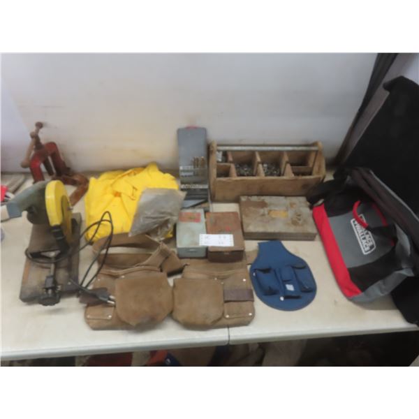 Corded Chop Saw With Hardware, Tool Boxes, and Pouches